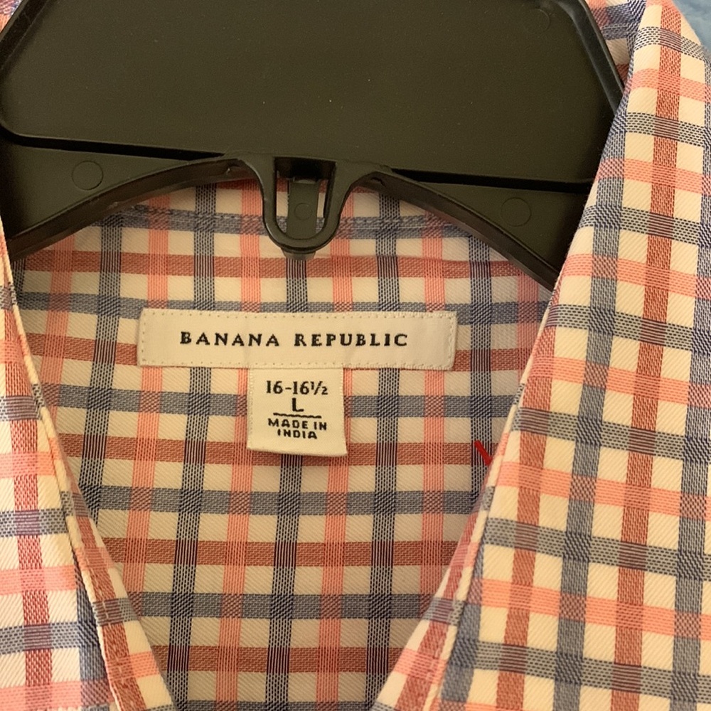 Donated: Banana Republic Plaid Button Dress Shirt sz L 16-16.5 neck, pink,red - Picture 5 of 6